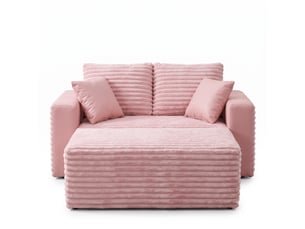 Fauteuil 2 places - 135x128x86 cm - lit convertible chaiselongue surdimensionnée avec porte-gobelets et velours - rose
