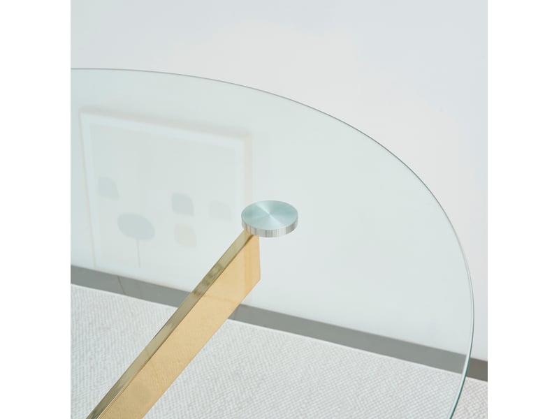  Table à manger ronde 80 cm en verre trempé, pieds métal doré réglables  - Conforama D