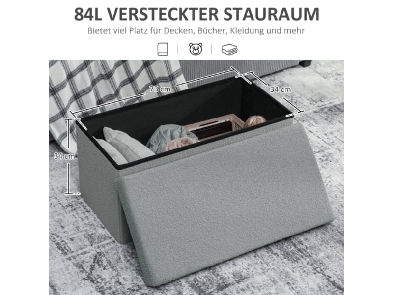  Pouf coffre gris foncé avec rangement et couvercle, rembourré, pour salon, chambre et entrée  - Conforama B