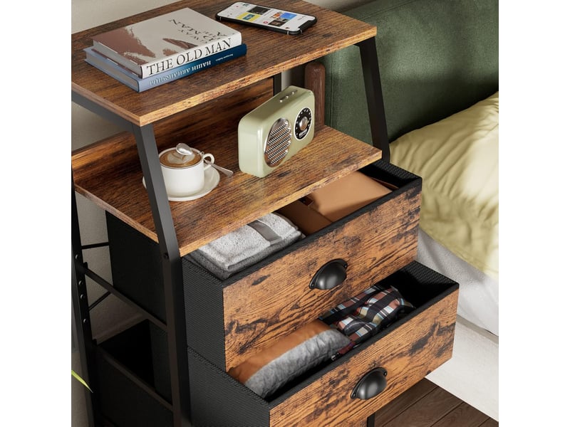  Commode 3 tiroirs tissu moderne, plateau bois robuste, table appoint compacte cadre acier, rangement pratique, chambre salon entrée PPG_345JDHTF - Conforama C