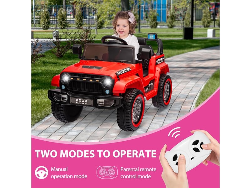  Voiture électrique pour enfant 12 v, télécommande parentale, 2 moteurs, 6,5 kmh, led, ceinture de sécurité – rouge PTO_0YTDN6XT - Conforama E