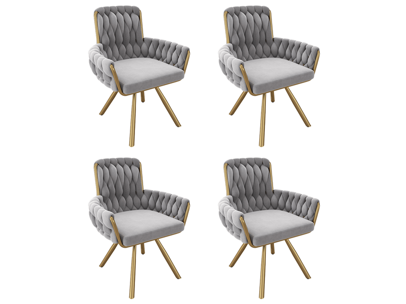  Chaise de salle à manger lot de 4 pivotante à 360° avec accoudoirs  - dossier haut, velours gris  - Conforama A