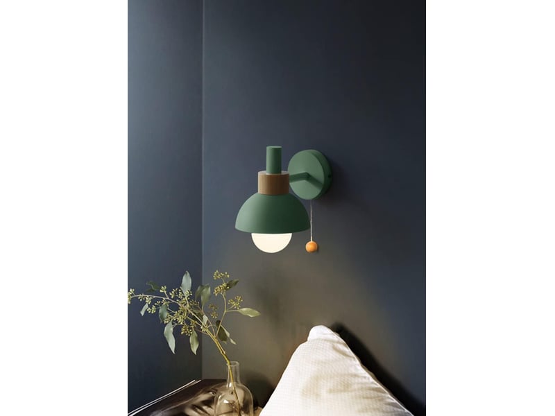  Appliques murales avec interrupteur à tirette, bois massif macaron applique murale de chevet vert ﻿  - Conforama D