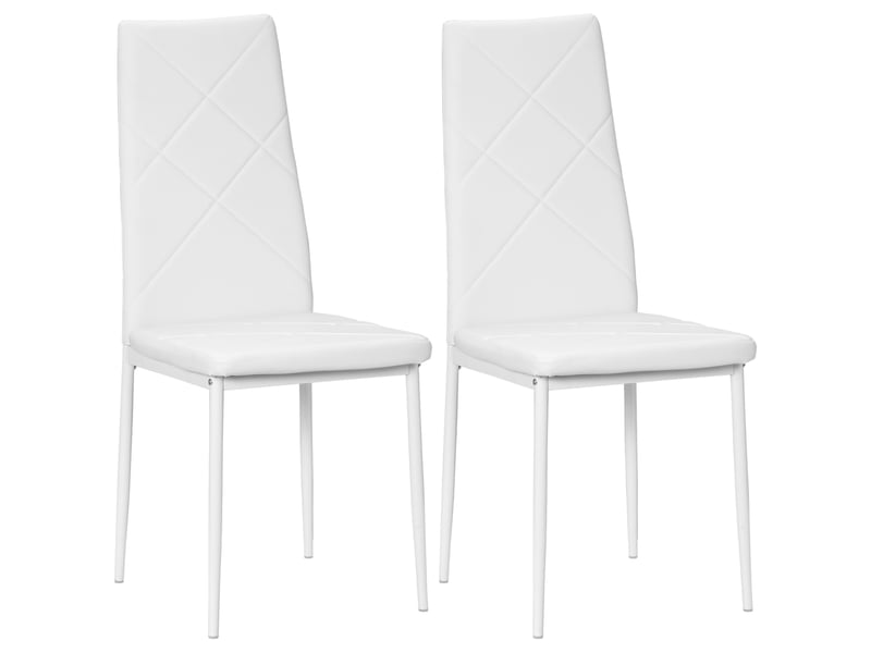  Lot de 2 chaises de salle à manger avec dossier haut, revêtement synthétique et pieds en acier, blanc  - Conforama A