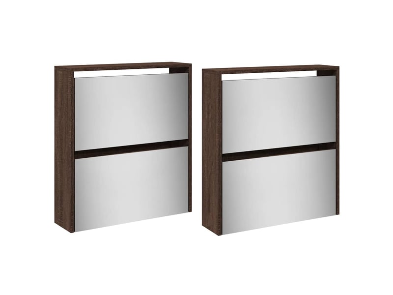  Meuble à chaussure, armoire à chaussures miroir 4 niveaux chêne marron 63x17x134 cm  - Conforama D