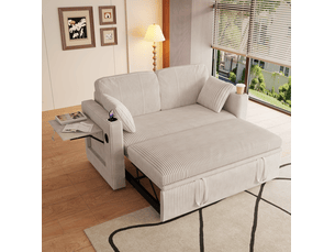 Canapé droit convertible <strong>MAISENTIEL</strong> <strong></strong> 2 places Velours côtelé blanc