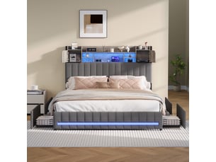 Lit avec rangement 140x190 cm <strong>BRILVERDE </strong> <strong></strong> coloris gris