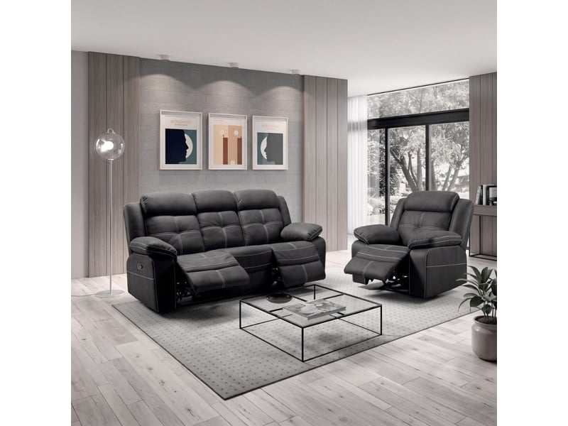  Canapé 3 places relax manuel tissu aspect peau gris - adolis ADOLIS - Conforama D