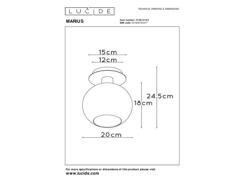 Plafonnier diam.20 cm 60 w 1xe27 or mat laiton - lucide - marius  - Conforama E