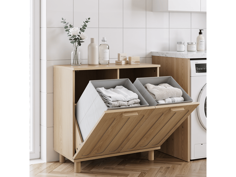  Meuble à linge,66x35x67 cm,avec paniers amovibles,en mdf,coloris chêne  - Conforama B