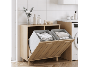 Meuble à linge,66x35x67 cm,avec paniers amovibles,en mdf,coloris chêne