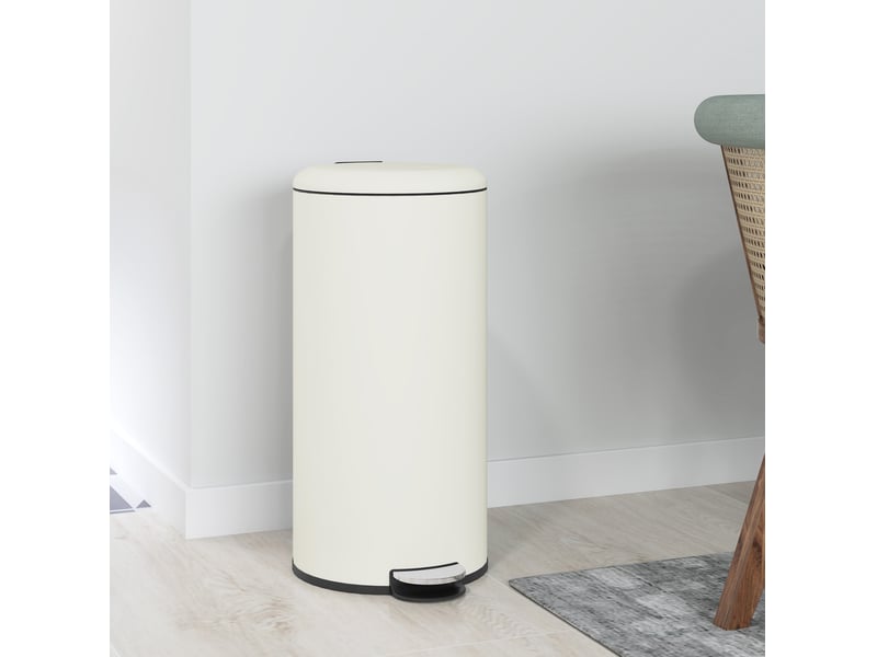  Poubelle 30l avec pédale et seau intérieur, poubelle de bureau et cuisine, blanc ivoire  - Conforama D
