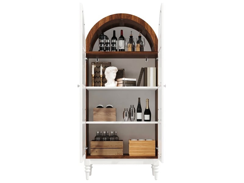  Buffet de cuisine vitrine 165 cm avec portes en verre cannelé, finition noyer et blanc  - Conforama A