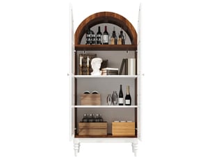 Buffet de cuisine vitrine 165 cm avec portes en verre cannelé, finition noyer et blanc