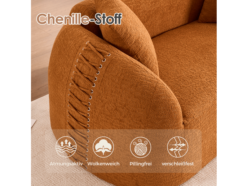  Canapé droit 2 places au design courbe en tissu orange, comprimé sous vide avec coussins, sans montage  - Conforama E