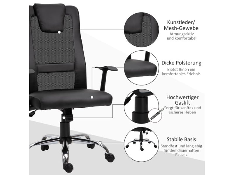  Chaise de bureau ergonomique inclinable, accoudoirs, réglable en hauteur, noire, 120 kg  - Conforama B