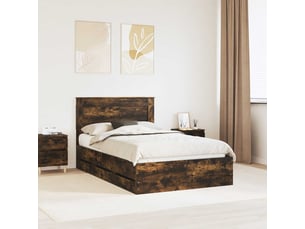 Lit adulte, lit semi-double, cadre de lit chêne fumé 135x190cm bois ingénierie cf5826