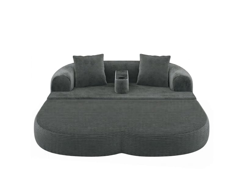 Canapé 2 places velours côtelé gris foncé, canapé de sol pliable avec porte-gobelet, 184x176x47cm - Conforama A