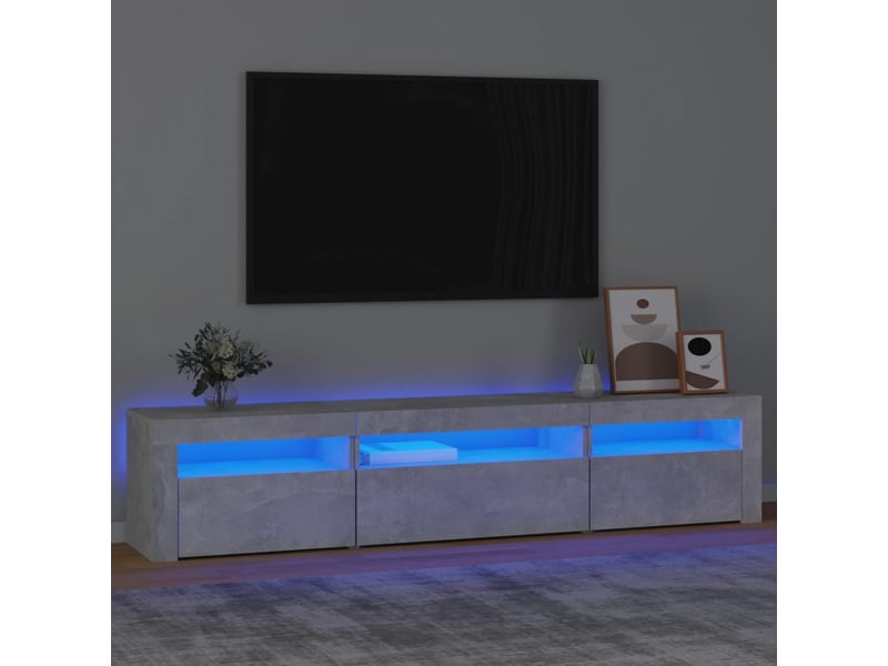 Meuble tv - banc tv - meuble de rangement avec lumières led gris béton 195x35x40 cm - Conforama B