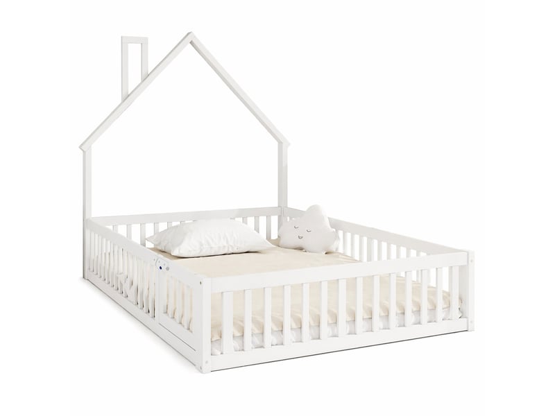 Lit enfant 140 x 190 cm blanc en bois de pin et mdf avec sommier à lattes - Conforama A
