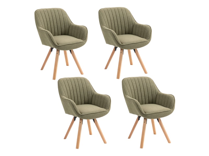  Lot de 4 chaise salle à manger scandinave fauteuil coiffeuse siège pivotant avec accoudoirs rembourré en tissu pieds en bois massif, vert  - Conforama A