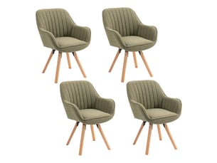 Lot de 4 chaise salle à manger scandinave fauteuil coiffeuse siège pivotant avec accoudoirs rembourré en tissu pieds en bois massif, vert