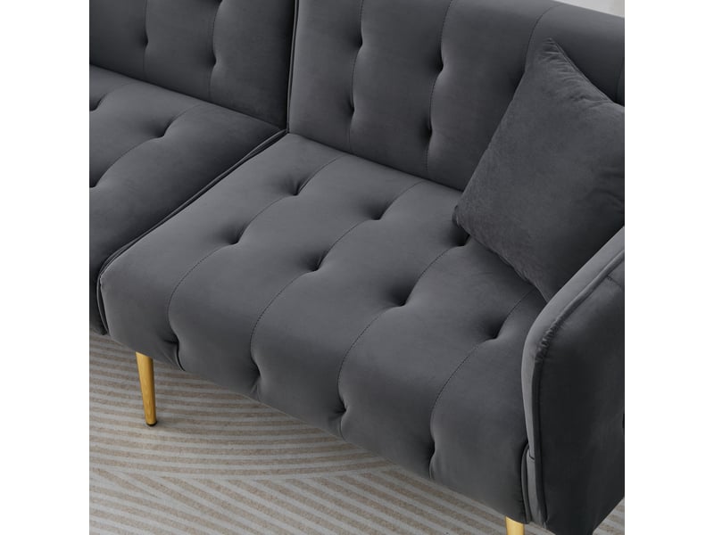  Canapé convertible 2 places en velours, canapé-lit avec dossier inclinable indépendant, accoudoirs ajustables, pieds métal, 178x82x70cm  - Conforama R