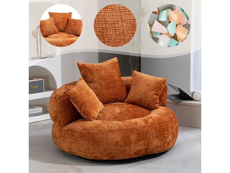  Fauteuil poire xxl 108 cm avec dossier haut et 3 coussins-côtelé orange  - Conforama E
