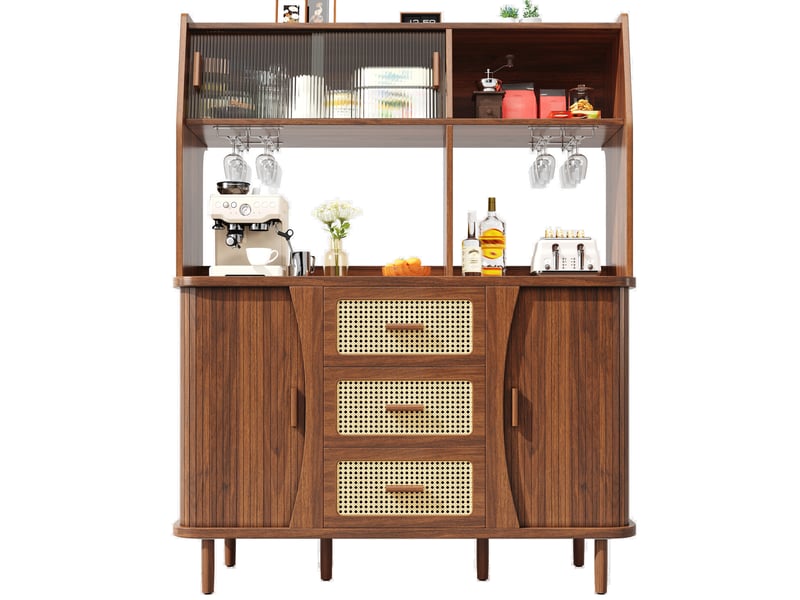  Buffet de cuisine avec 3 tiroirs, portes coulissantes en verre et niches, pour salle à manger, 140 × 40,5 × 174,5 cm  - Conforama A