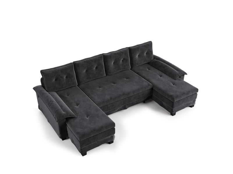 Canapé panoramique en u convertible 278 cm en tissu chenille gris, lit gigogne, port... IKSETERA TRADING LTD - Conforama E