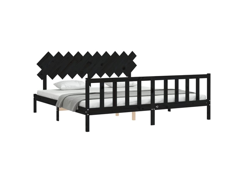 Lit double- lit adulte -  cadre de lit sans matelas noir 200x200 cm bois massif de pin  - Conforama C