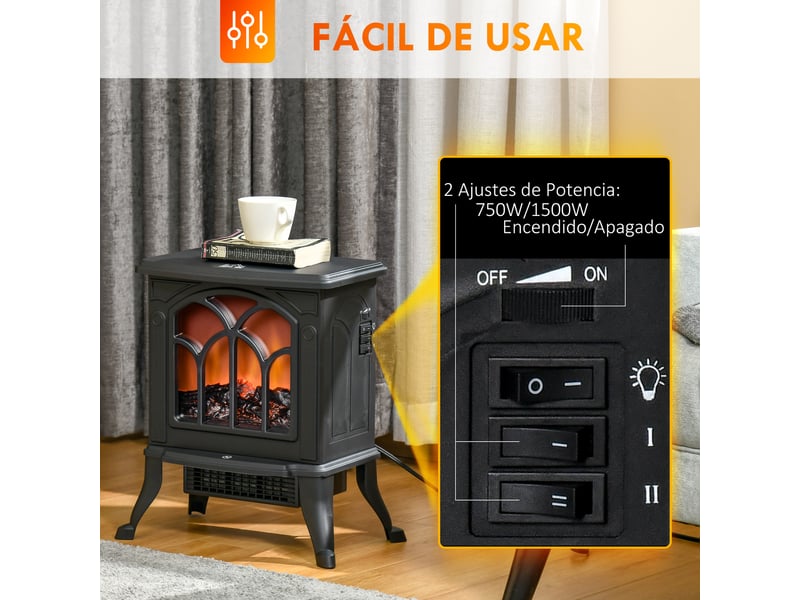  Cheminée électrique sur pied 750 ou 1500 w, effet flamme led, thermostat, 15 à 20 m², noir  - Conforama W