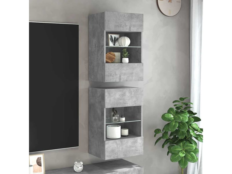 Meubles muraux avec lumières led pour tv - banc tv - meuble de rangement 2pcs gris béton 40x30x60,5 cm - Conforama B