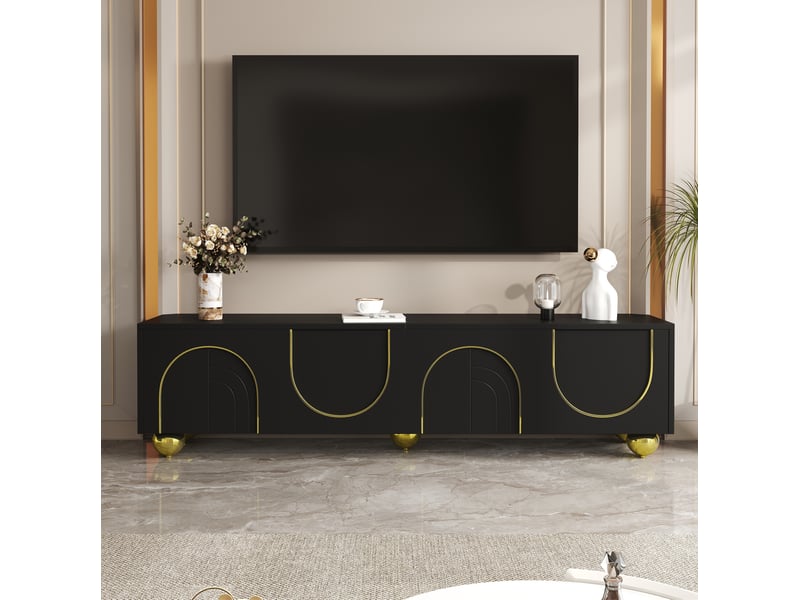  Meuble tv modenvie 170 x 38 x 44 cm 4 portes push to open noir et doré  - Conforama B