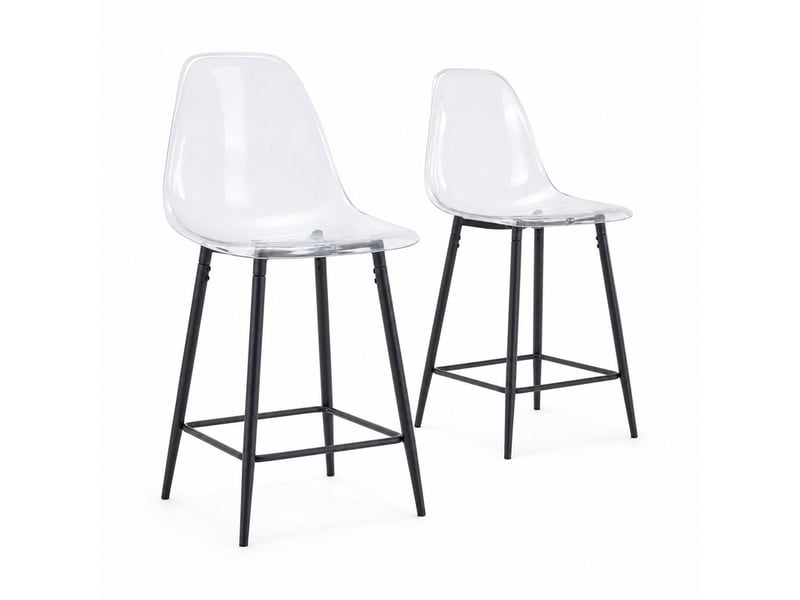  Tabouret de bar transparent avec repose-pieds et structure métallique, design moderne en plastique noir  - Conforama A