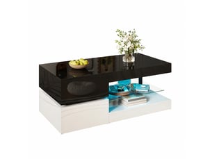 Table basse noire et blanche brillante avec éclairage led, 90 x 45 x 35,5 cm