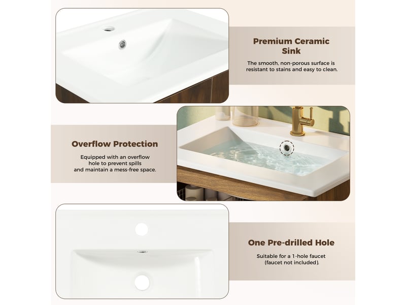  Meuble sous-vasque avec vasque céramique et portes en rotin, 61 cm  - Conforama D