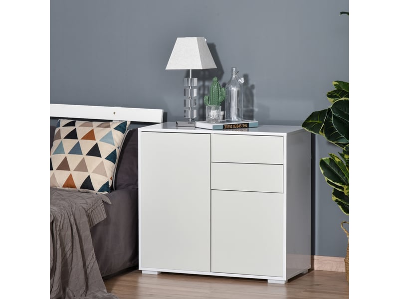  Buffet de cuisine à 2 portes, 2 tiroirs, structure blanche laquée, étagère réglable et système d'ouverture par simple pression, 79 x 36 x 74 cm, blanc  - Conforama D