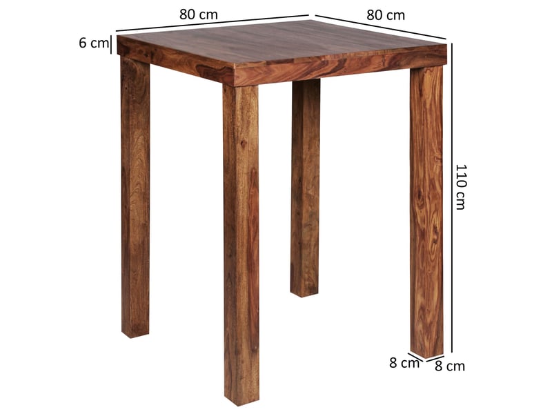  Table de bar carrée 80x80x110 cm en sheesham massif  - Conforama D