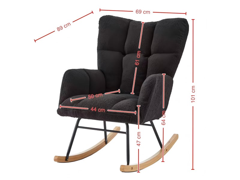  Fauteuil à bascule moderne 69x89x101 cm design scandinave avec pieds en bois et métal  - Conforama C