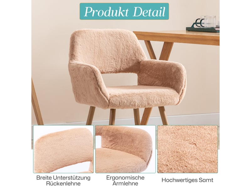  Chaise de salle à manger avec accoudoirs  - dossier ajouré, pieds métal imitation bois, fausse fourrure - camel  - Conforama E