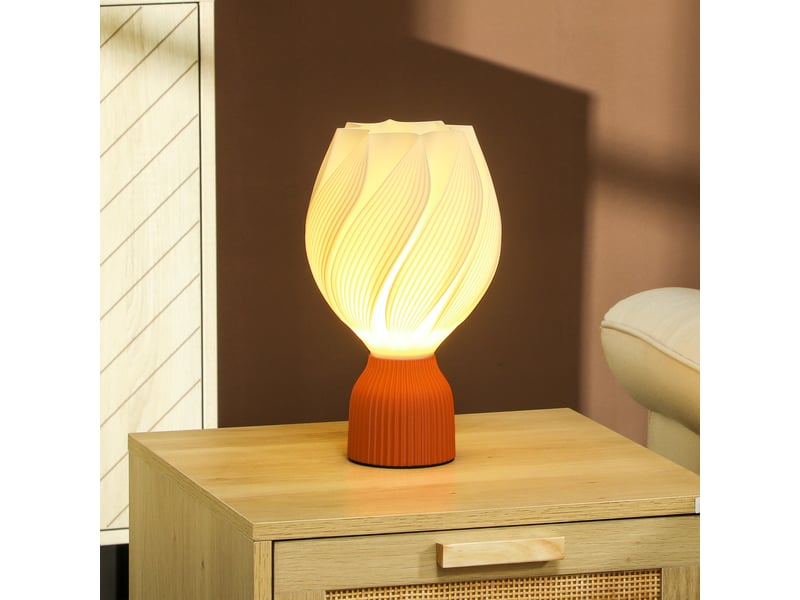  Lampe de table led 3d à motif pétale, lumière chaude pour table de chevet et bureau, ø 16,5 x 28 cm, blanc et terracotta  - Conforama C