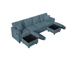 Canapé modulaire modenvie 4 places configurable en l ou u avec 2 poufs coffre, usb et type-c, chenille bleue, 261 x 134 x 82 cm