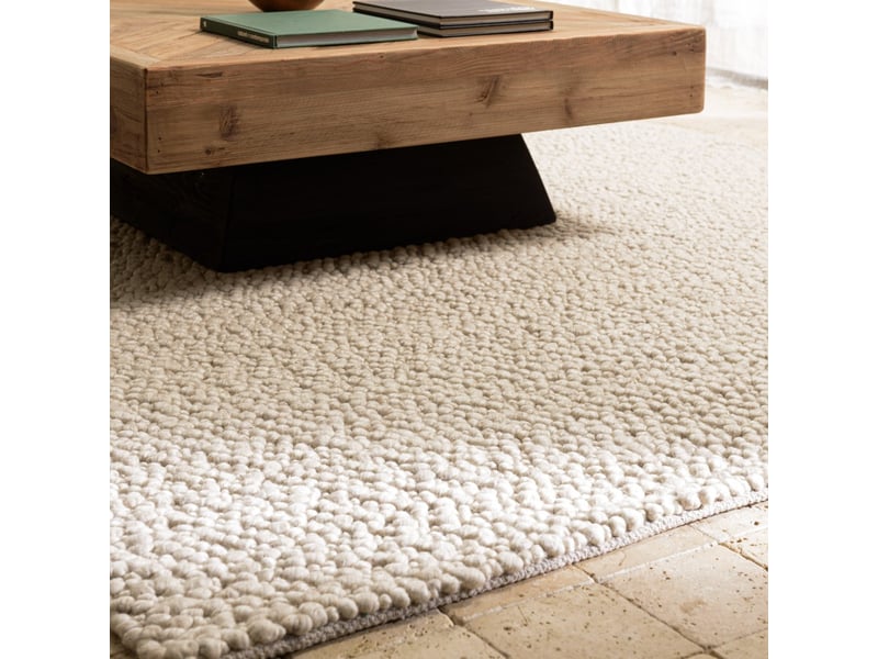  Quentin - tapis rectangulaire 300x400cm en laine bouclée couleur beige  - Conforama C