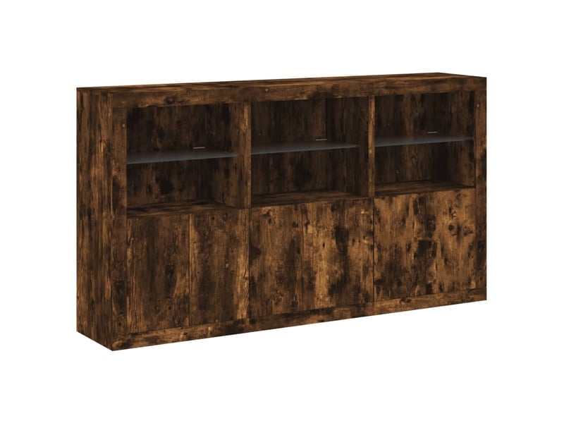  Buffet - bahut - meuble de rangement avec lumières led chêne fumé 181,5x37x100 cm  - Conforama C