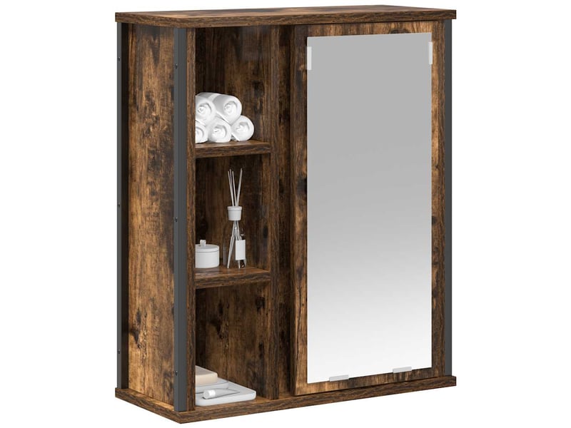 Armoire murale de bain, meuble de rangement miroir chêne fumé 50x21x60 cm - Conforama D