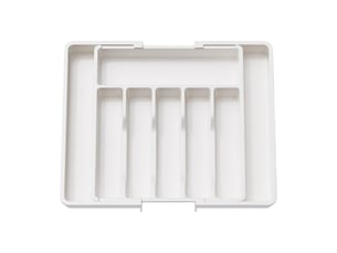 Boîte de rangement pour couverts, plateau à couverts extensible de type tiroir, boîte de rangement en plastique pour cuillères et fourchettes, blanche