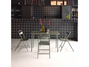 Table de jardin métal + 4 assises kaki. Amelia l 120 x 70 x 72.5cm