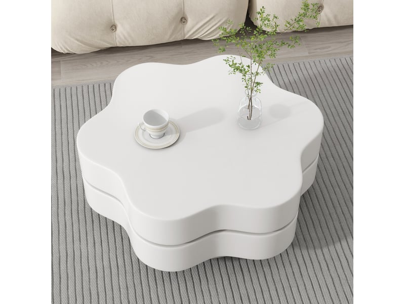  Table basse fleur 74,8x67,5x31 cm pivotante à 360° en mdf crème blanc  - Conforama E