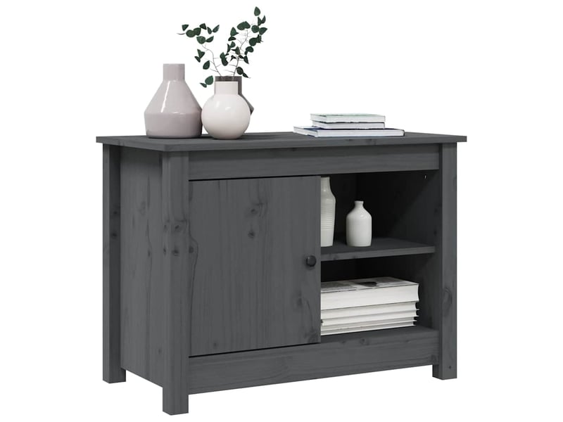  Meuble tv - banc tv - meuble de rangement gris 70x36,5x52 cm bois de pin massif  - Conforama D